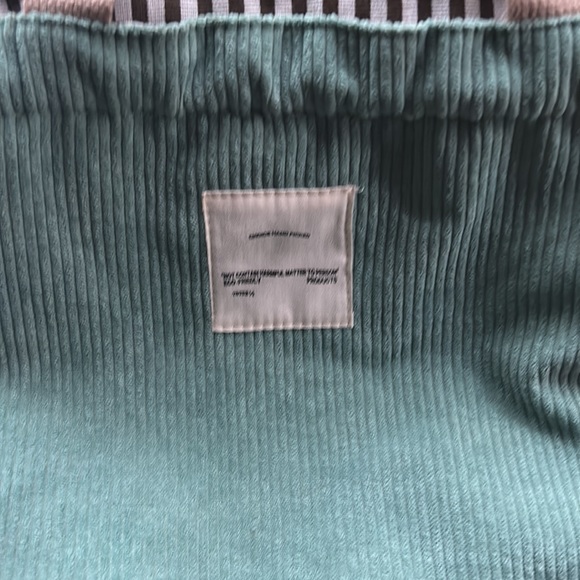 NWT MINT GREEN CORDUROY DRAW STING TOTE/ new/ fall green/ striped interior. Adj - Picture 9 of 12